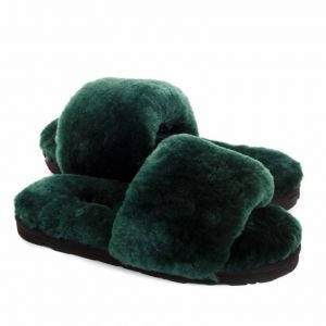 Ugg Fluff Slide Slippers DARK GREEN